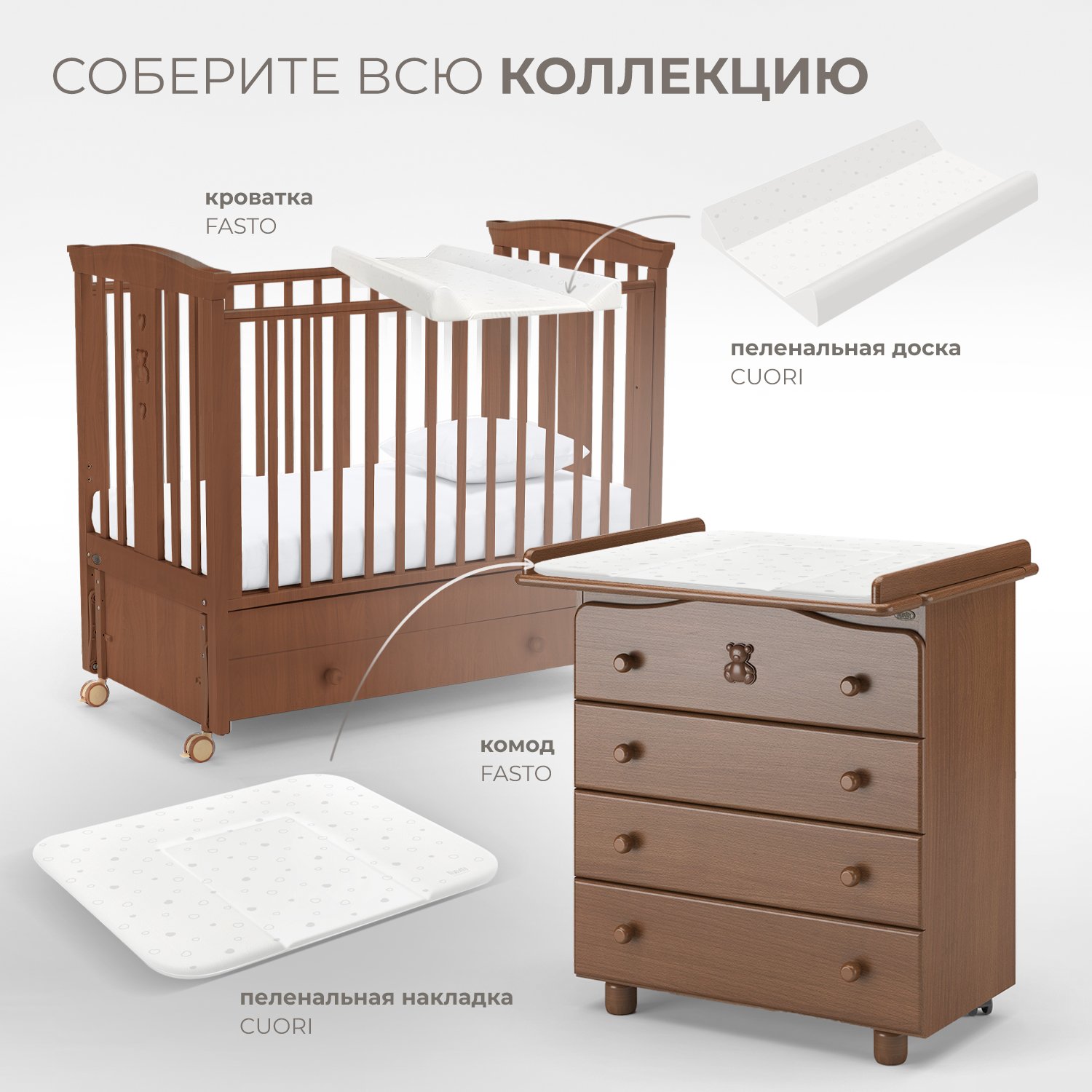 Детская кроватка Nuovita Fasto swing, продольный маятник (темный орех) - фото 9