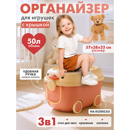 Ящик для хранения игрушек Solmax контейнер на колесиках 57х38х33 см розовый