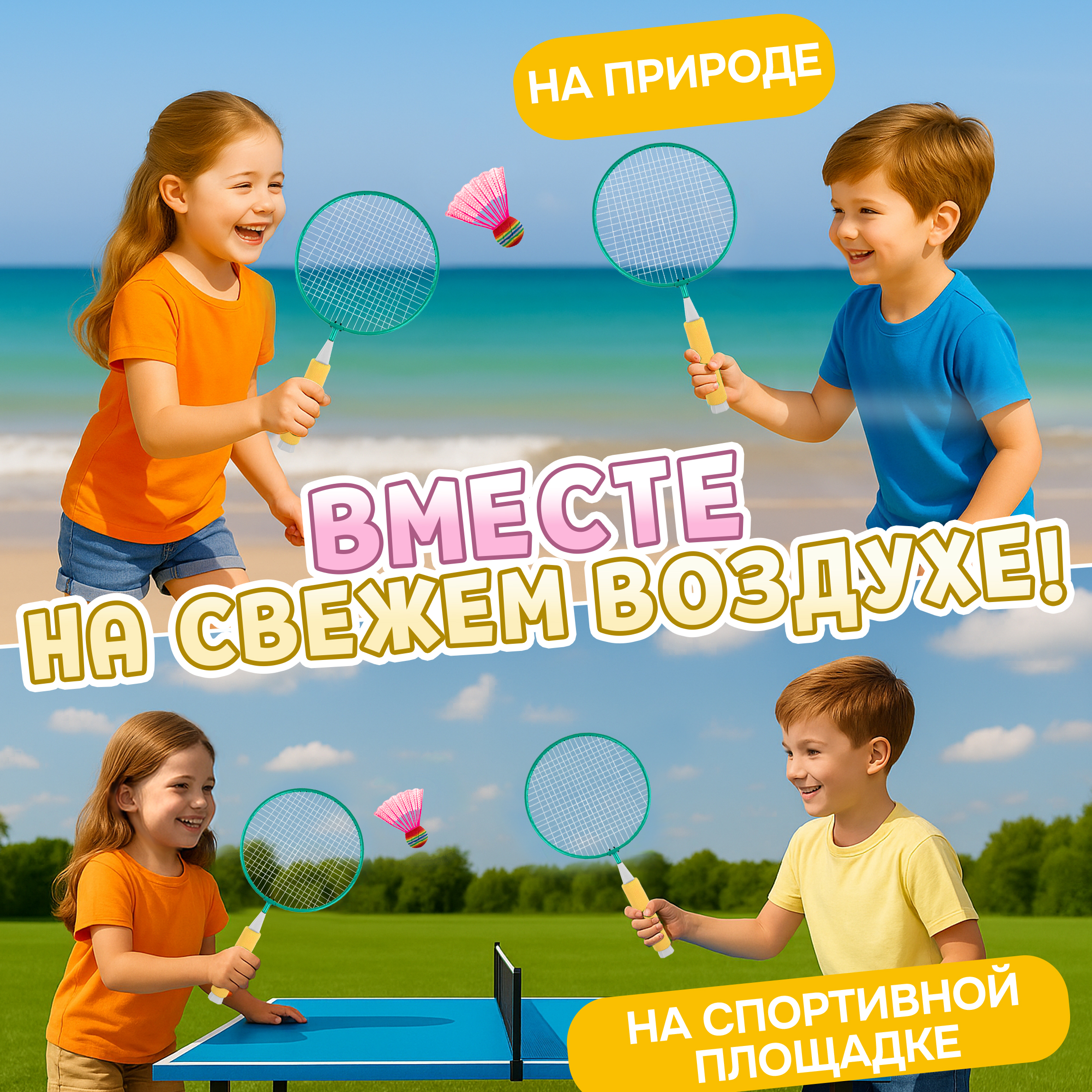 Бадминтон 1TOY ракетки для бадминтона с воланчиком в наборе взрослый детский - фото 7