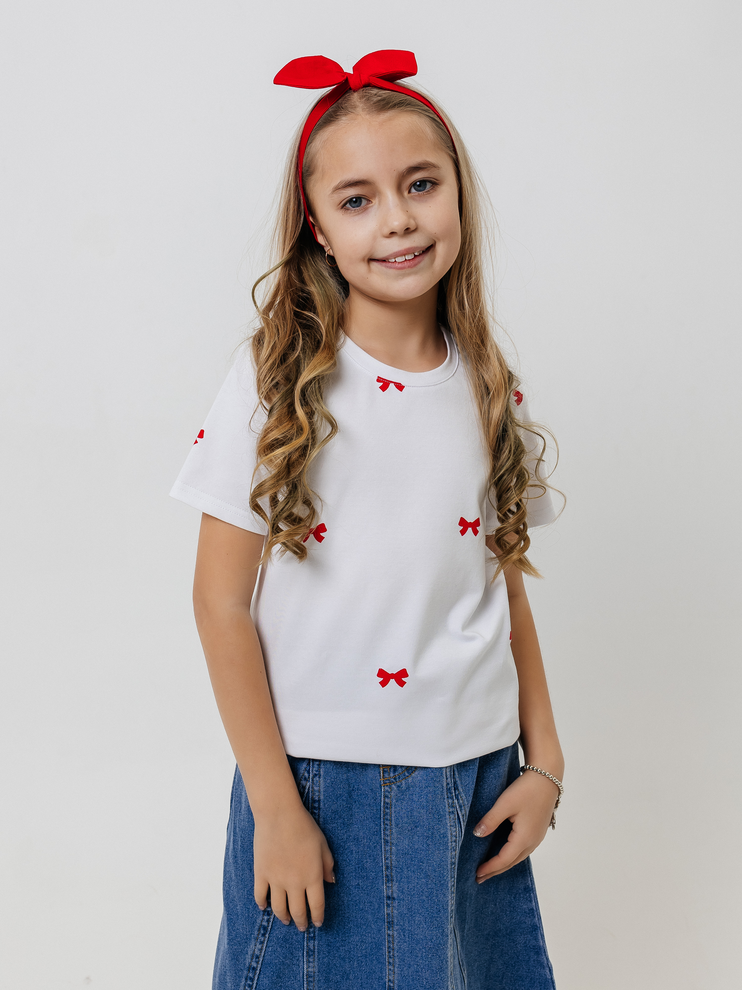 Футболка Селтекс Ю_ФК34 белый/бантик красный - фото 5