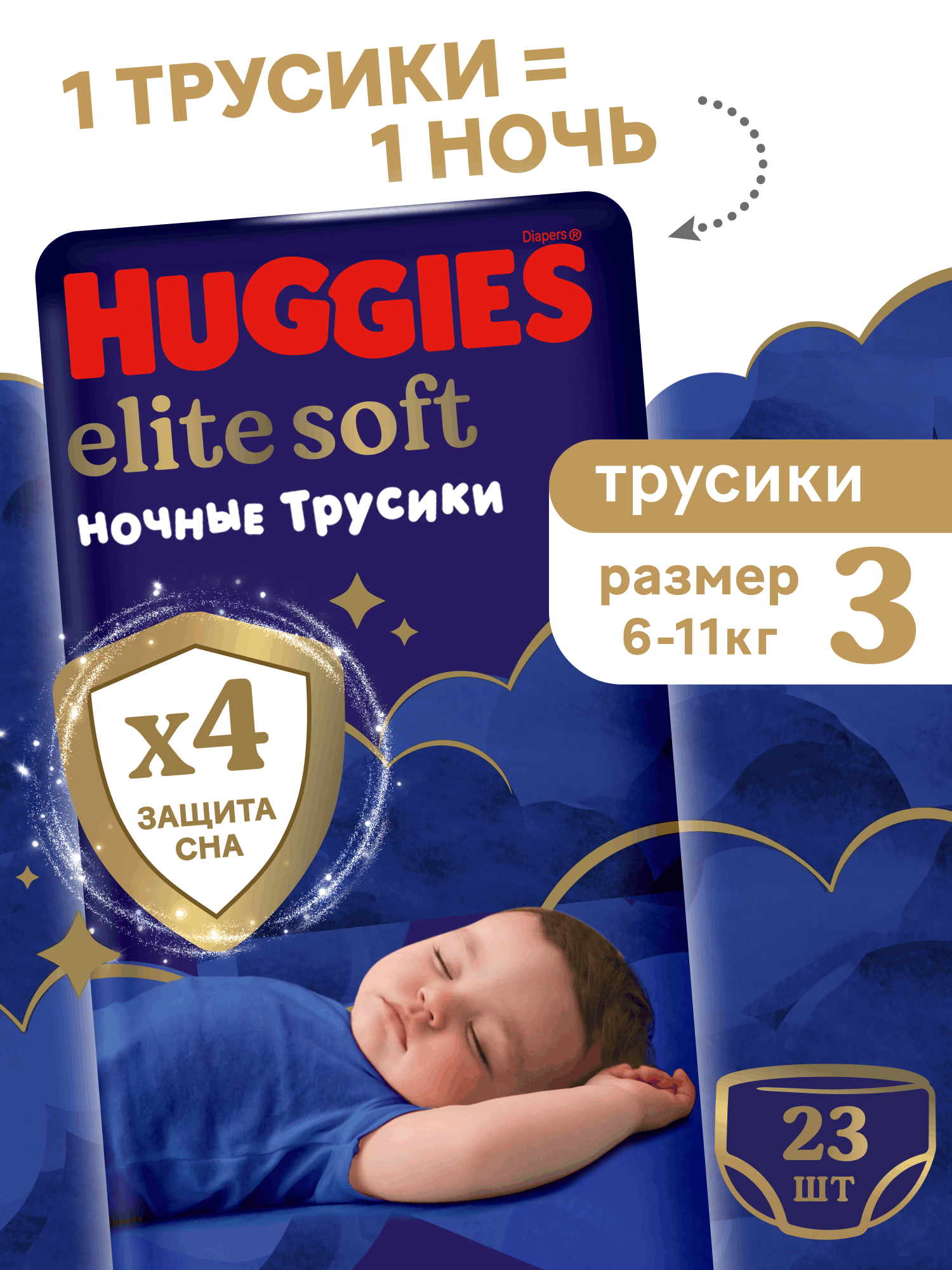 Трусики Huggies Elite Soft ночные 3 (6-11 кг) 23 шт. - фото 1