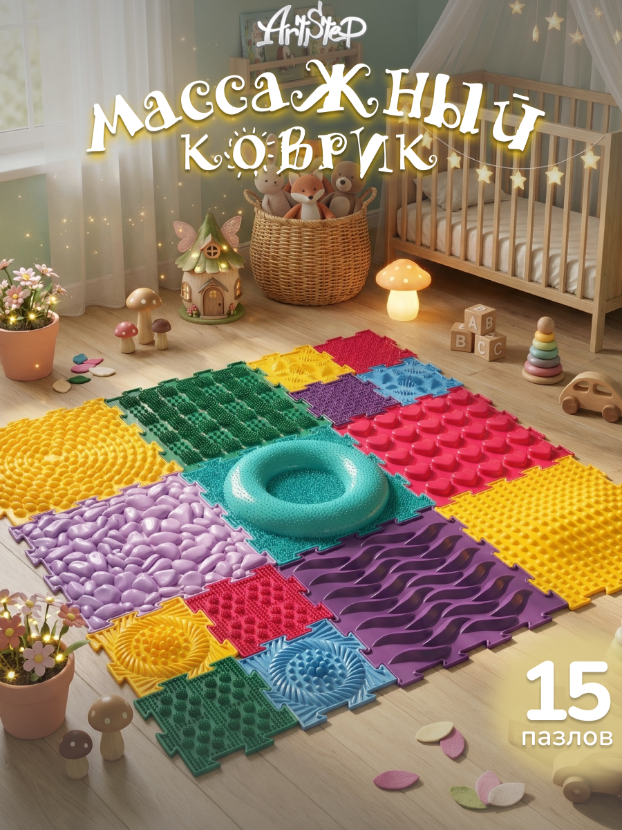 Коврик-пазл ARTSTEP массажный развивающий детский 25 x 216 см 15 шт. - фото 1