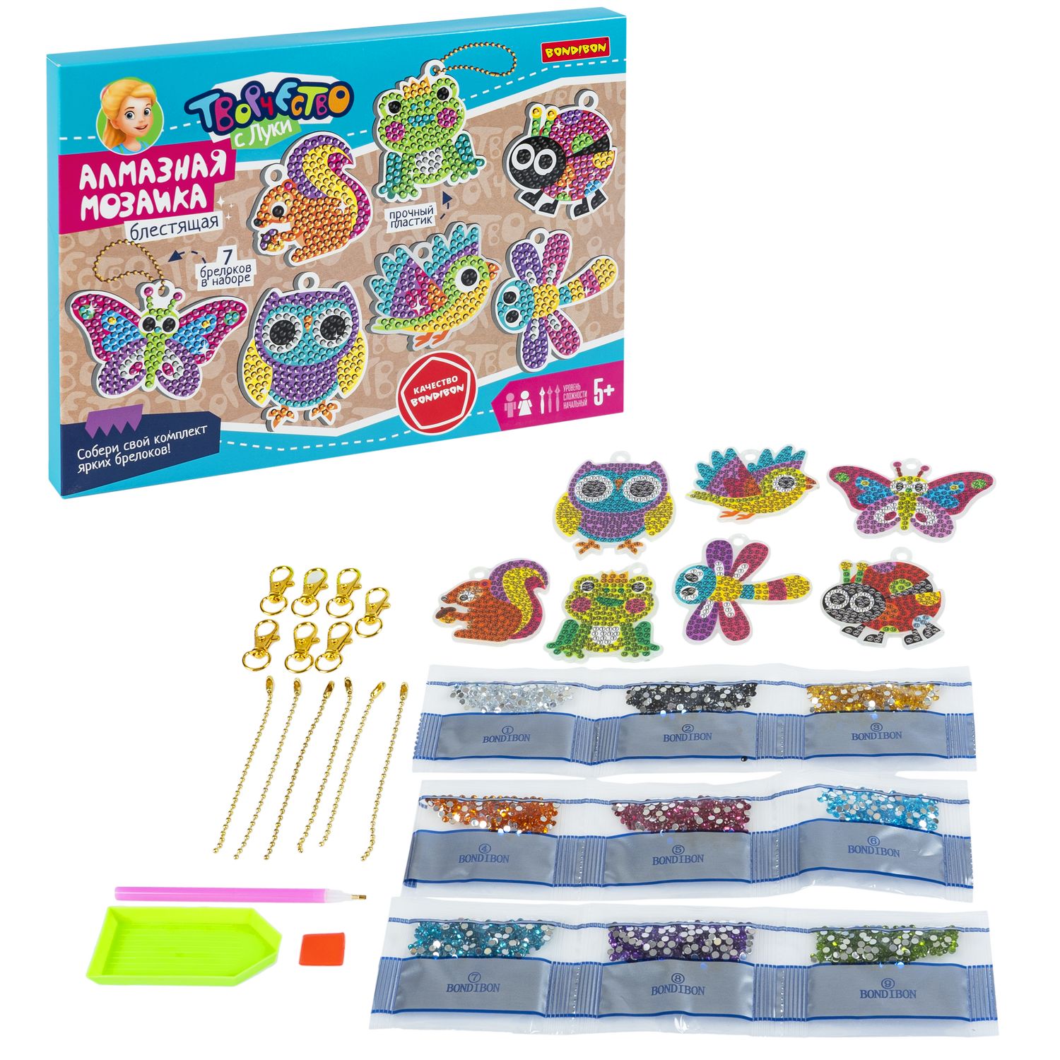 Алмазная мозаика Bondibon Брелоки блестящие Зверушки - фото 5