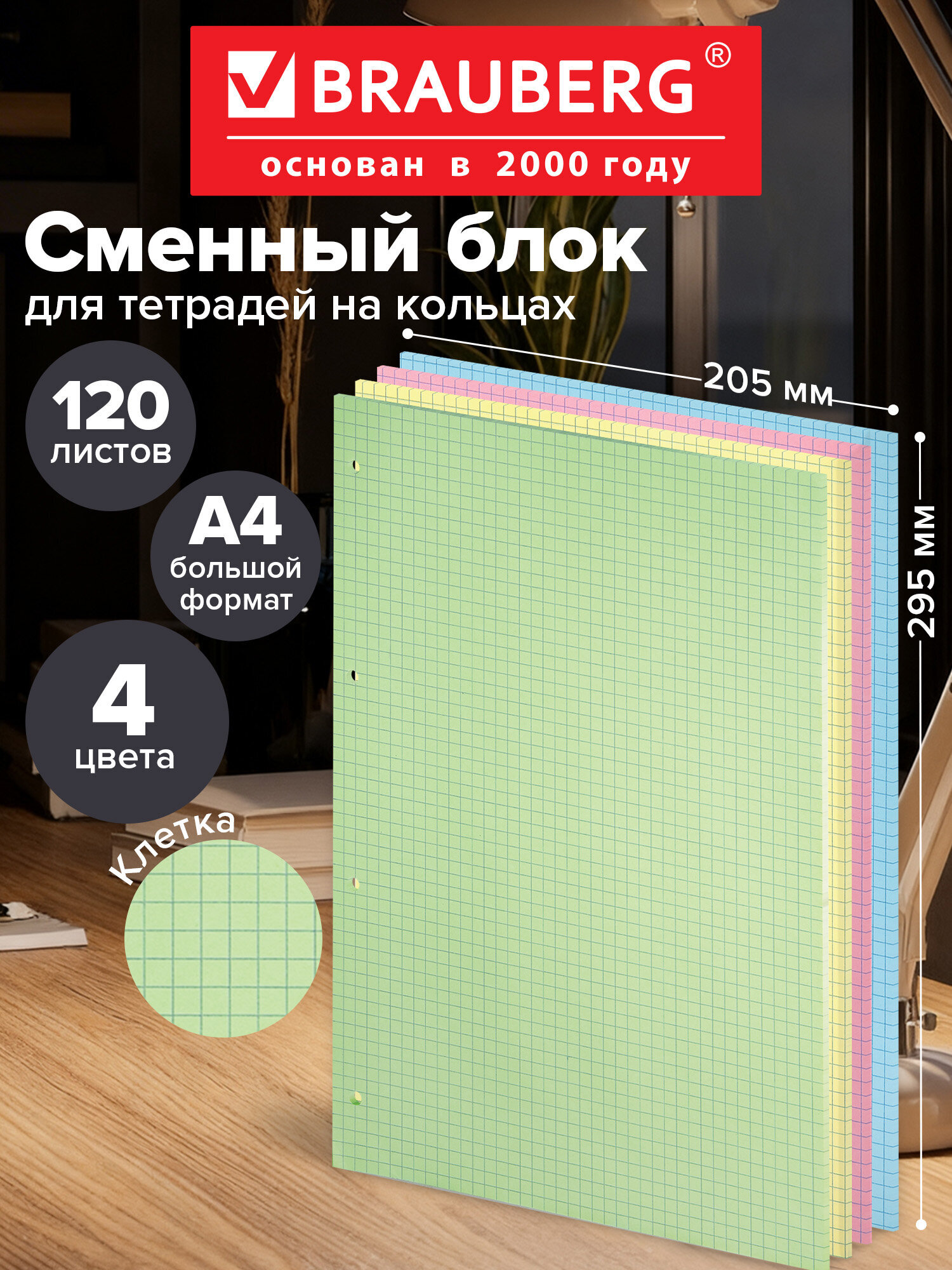 Сменный блок Brauberg клетка 120 лист. - фото 1
