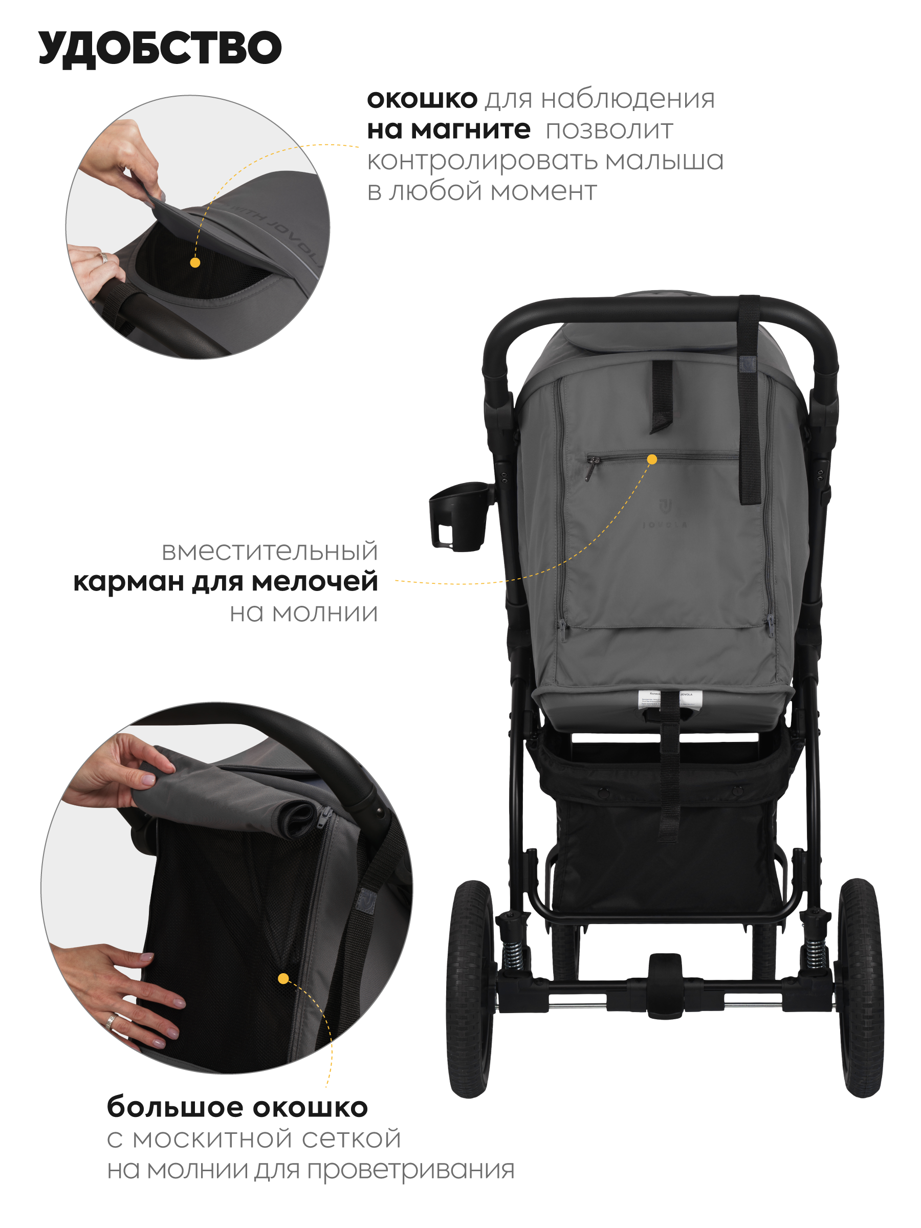 Коляска прогулочная JOVOLA Selena SL, всесезонная серый - фото 10