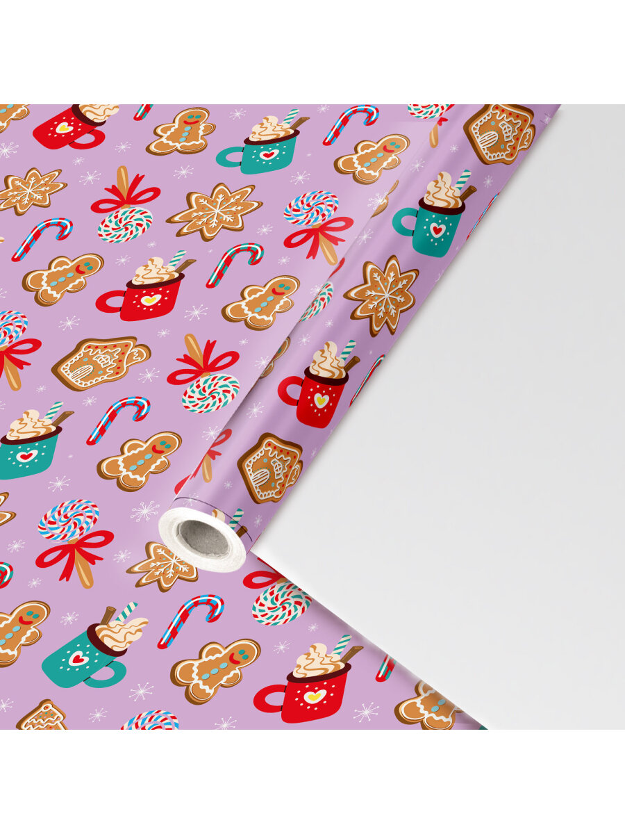 Упаковочная бумага Золотая сказка для новогодних подарков в рулоне 70 см х 10 м Сладости - фото 2