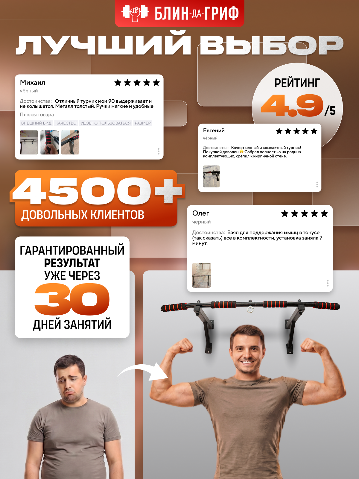 Спортивный турник БлинДаГриф 2 хвата - фото 9