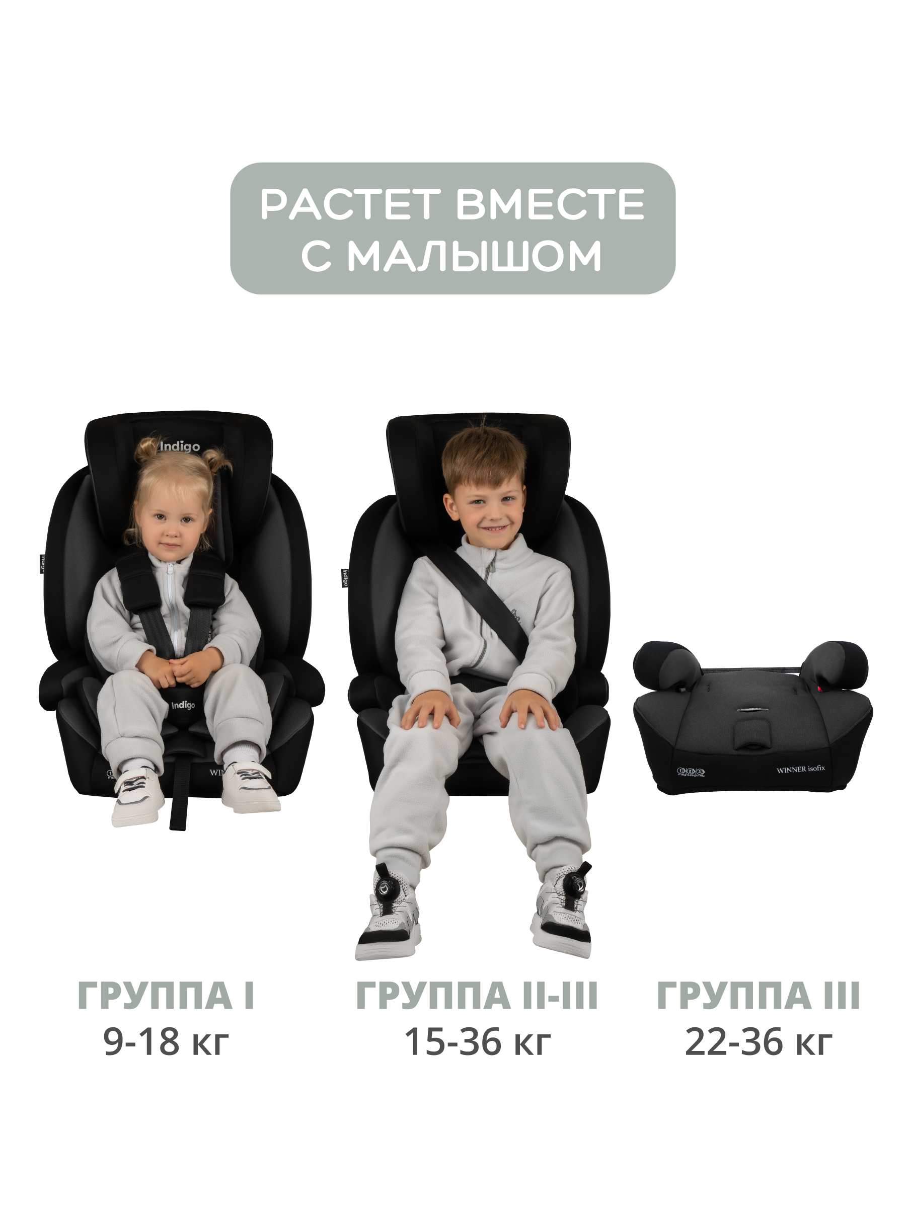 Автокресло Indigo Winner Isofix 1/2/3 (9-36 кг) серый - фото 6