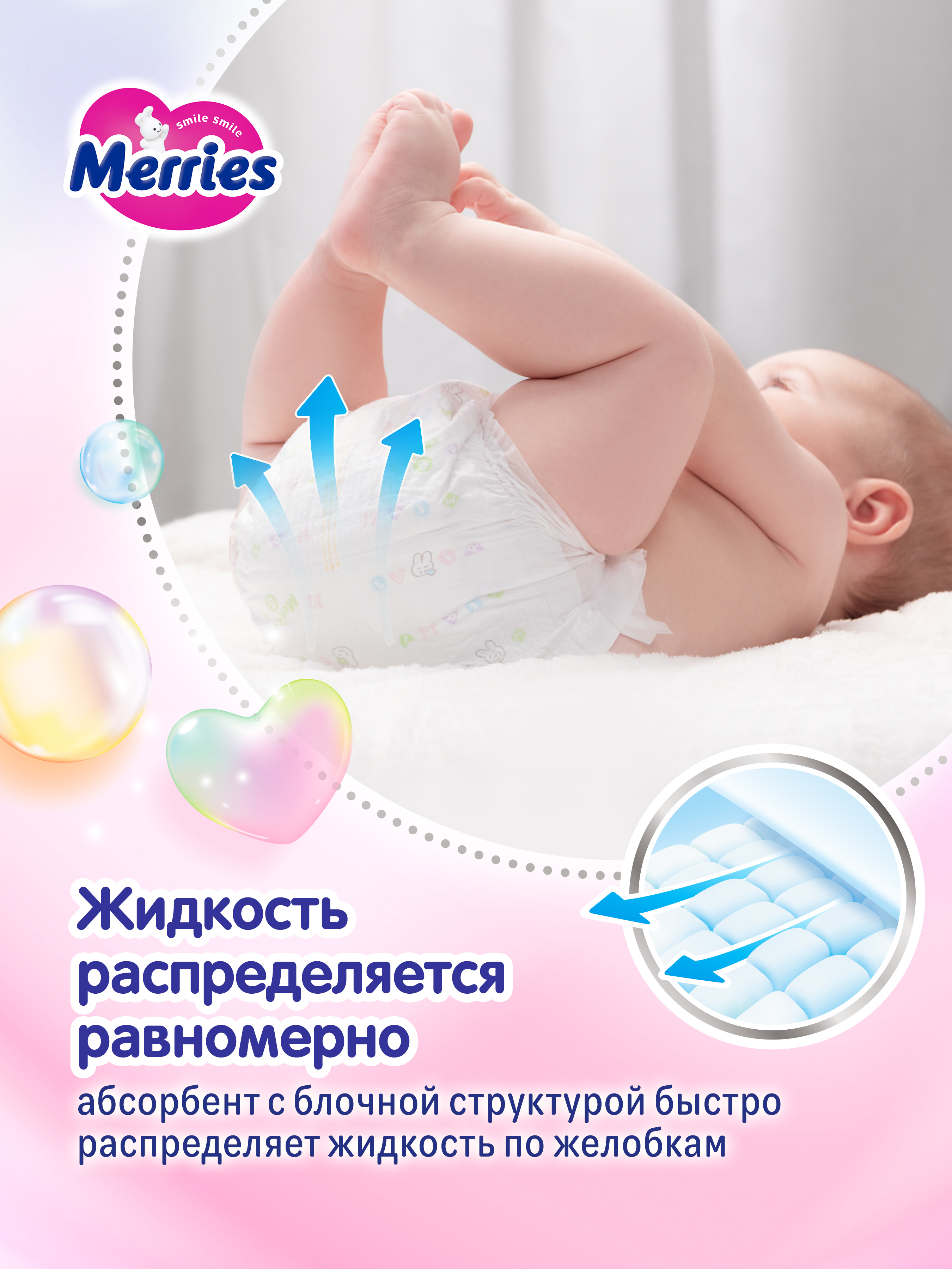 Подгузники Merries S (4-8 кг) 70 шт. - фото 6