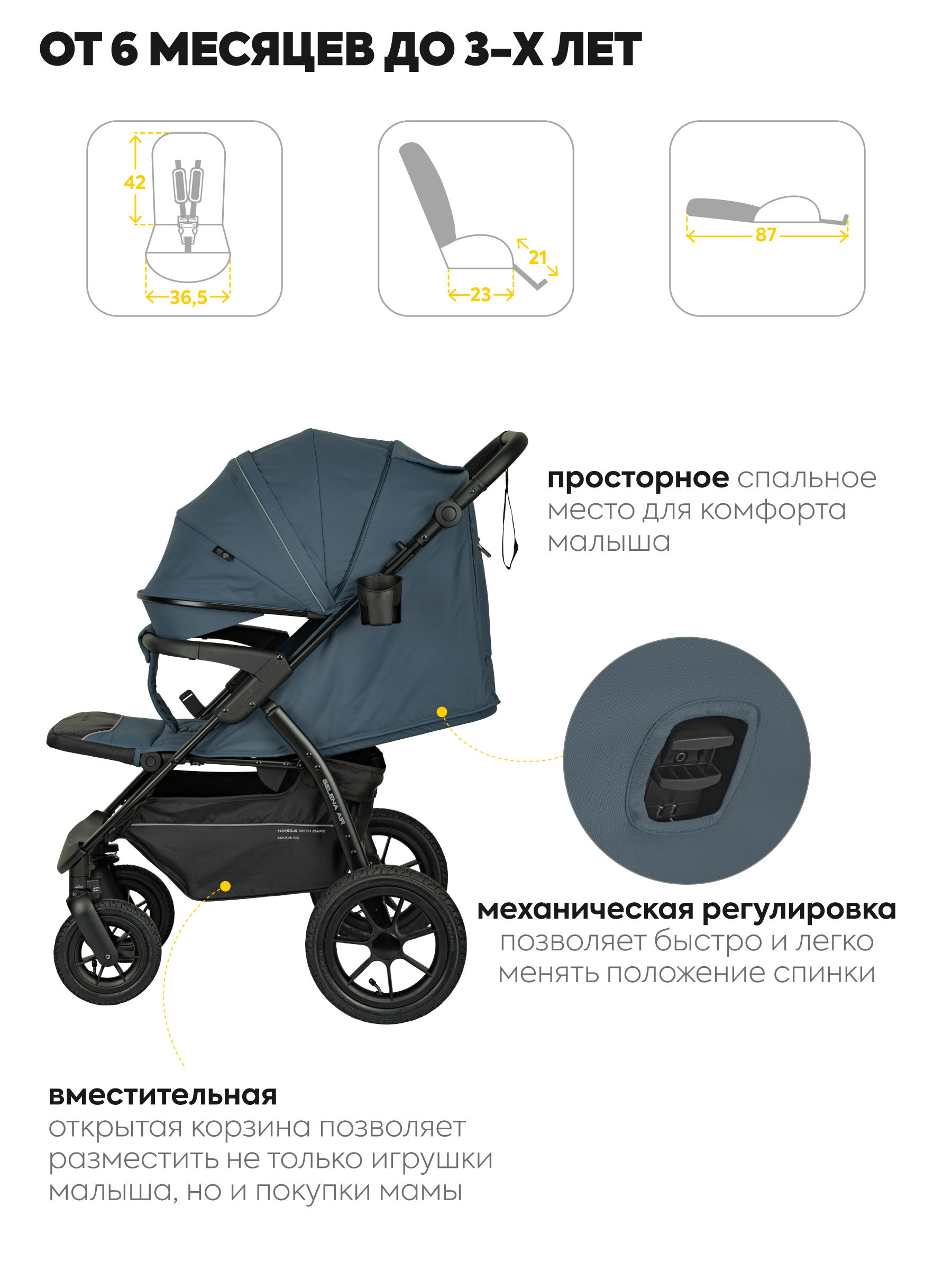Коляска прогулочная JOVOLA SELENA Air 2025 с сумкой синий - фото 7
