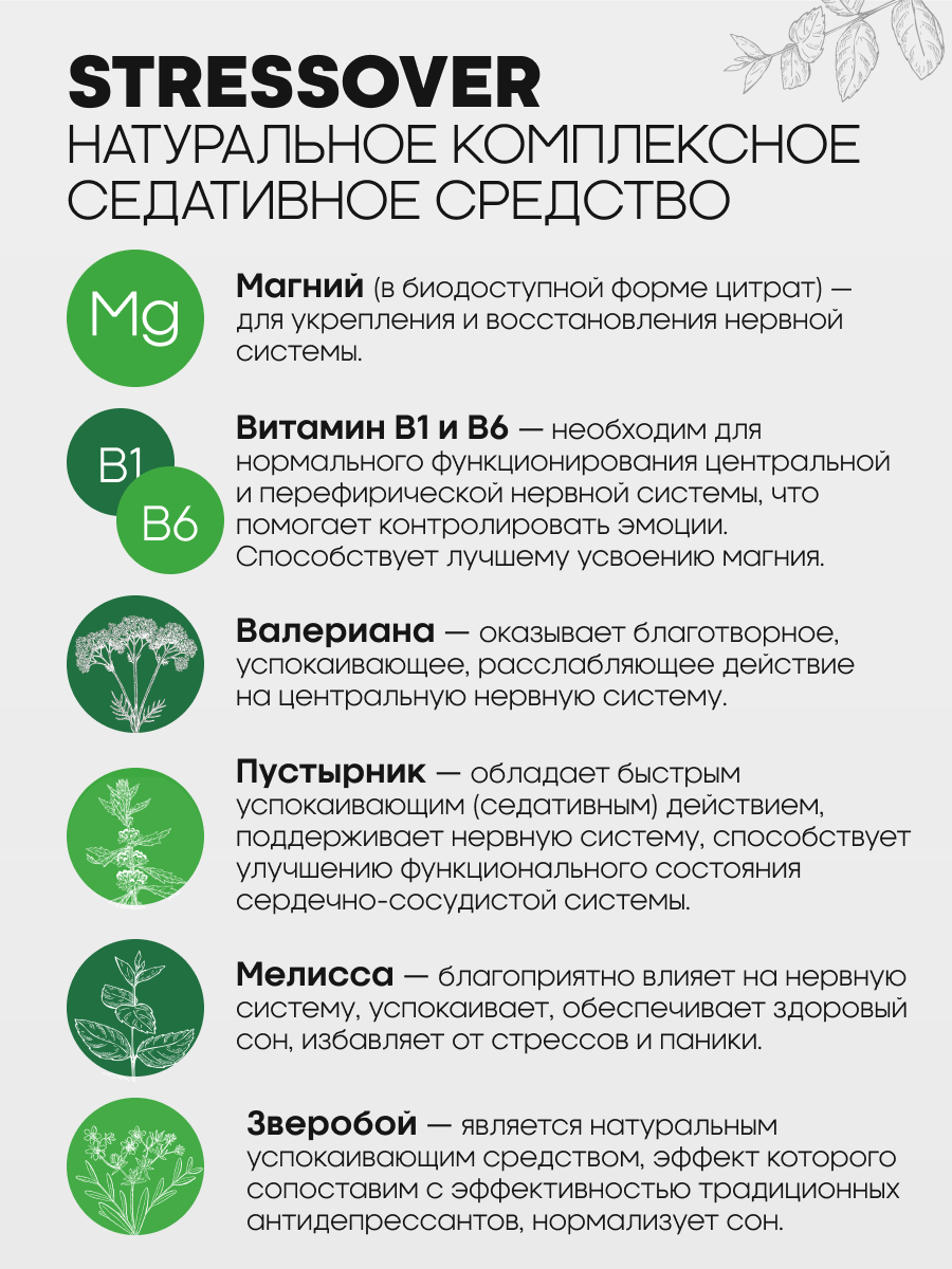 Stressover OVER БАД Успокоительное средство для нервной системы 30 капсул. - фото 4