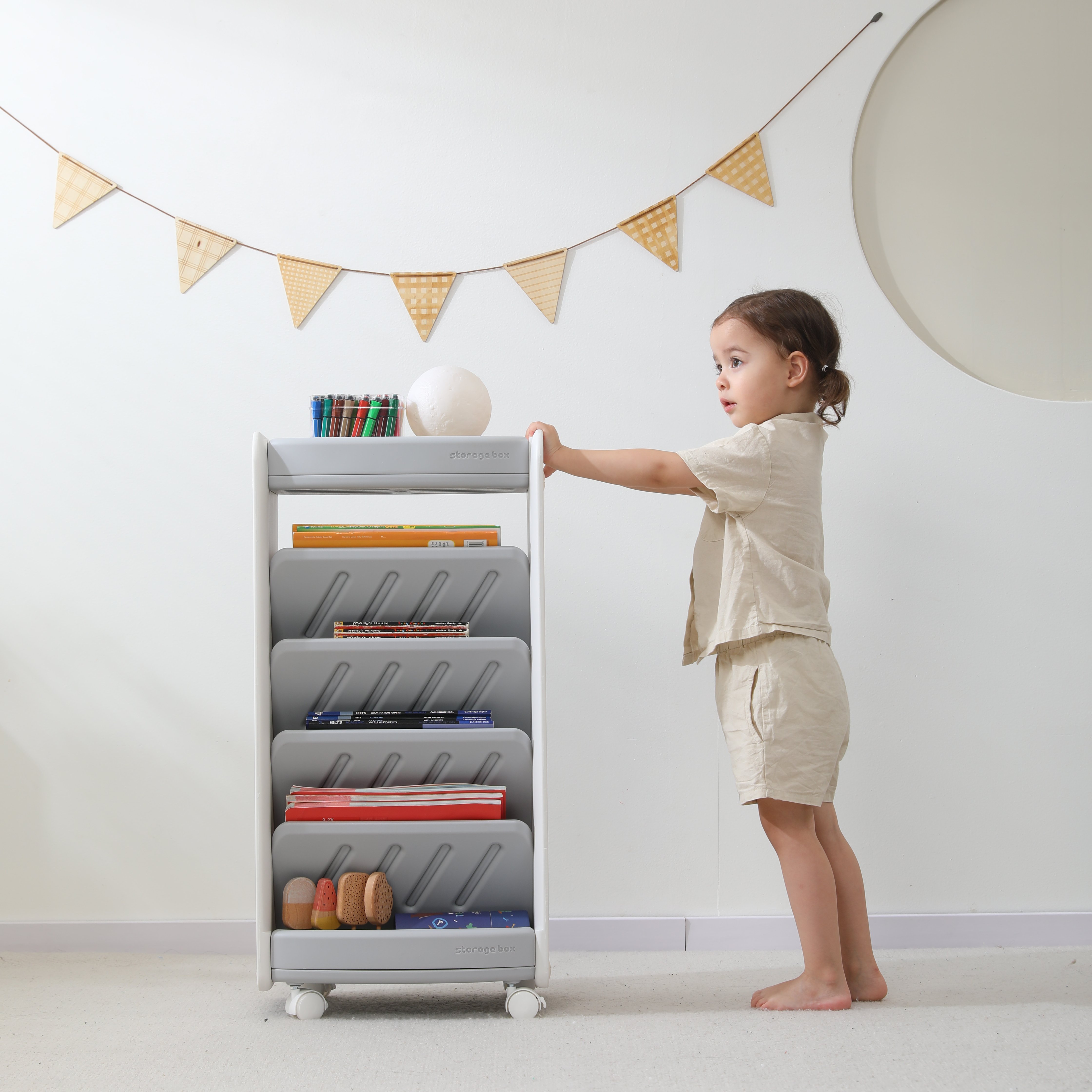 Стеллаж для книг UNIX Kids Storagebox 5 levels Grey - фото 11