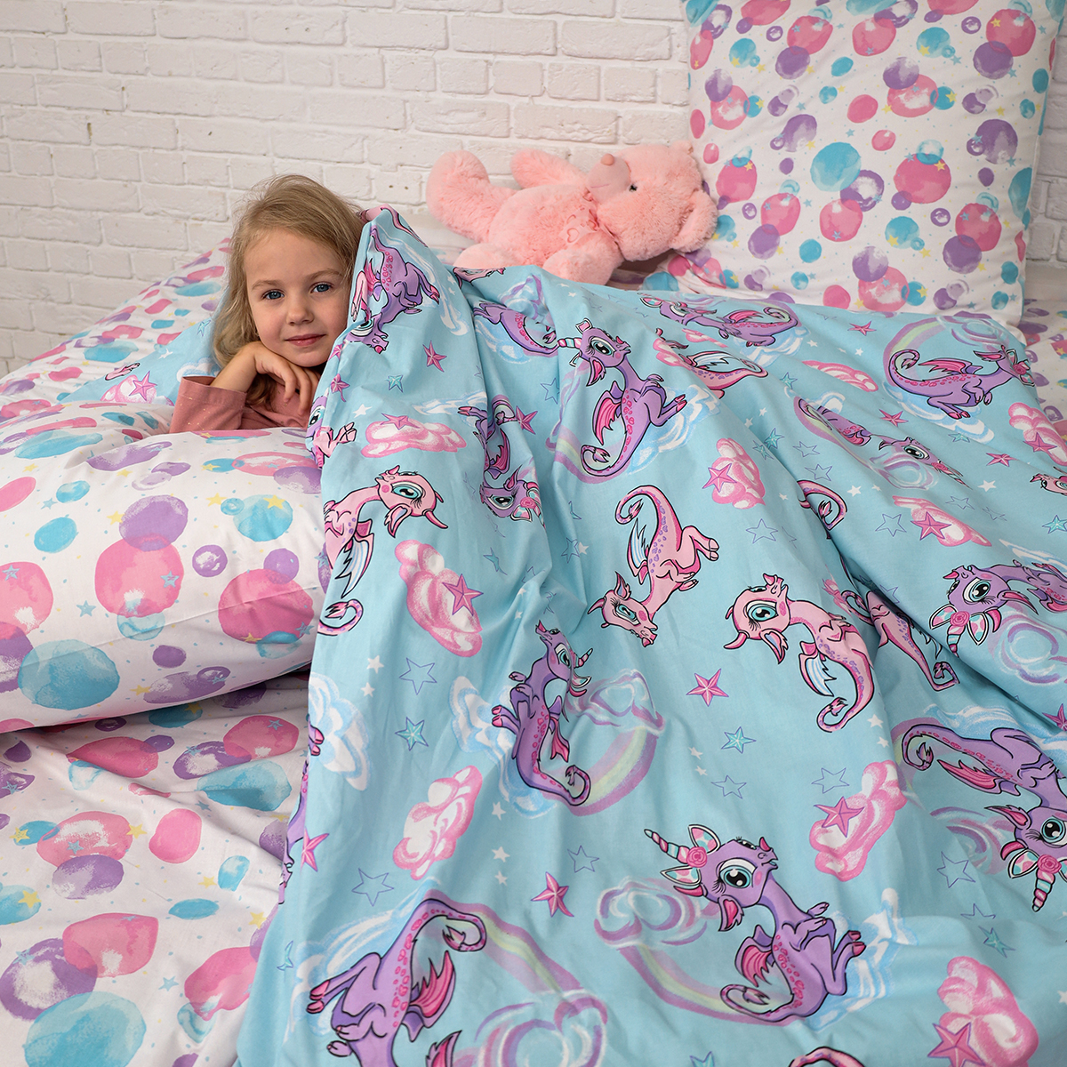 Комплект постельного белья BRAVO kids dreams 1.5-спальный Единороги простыня на резинке 90х200 - фото 6