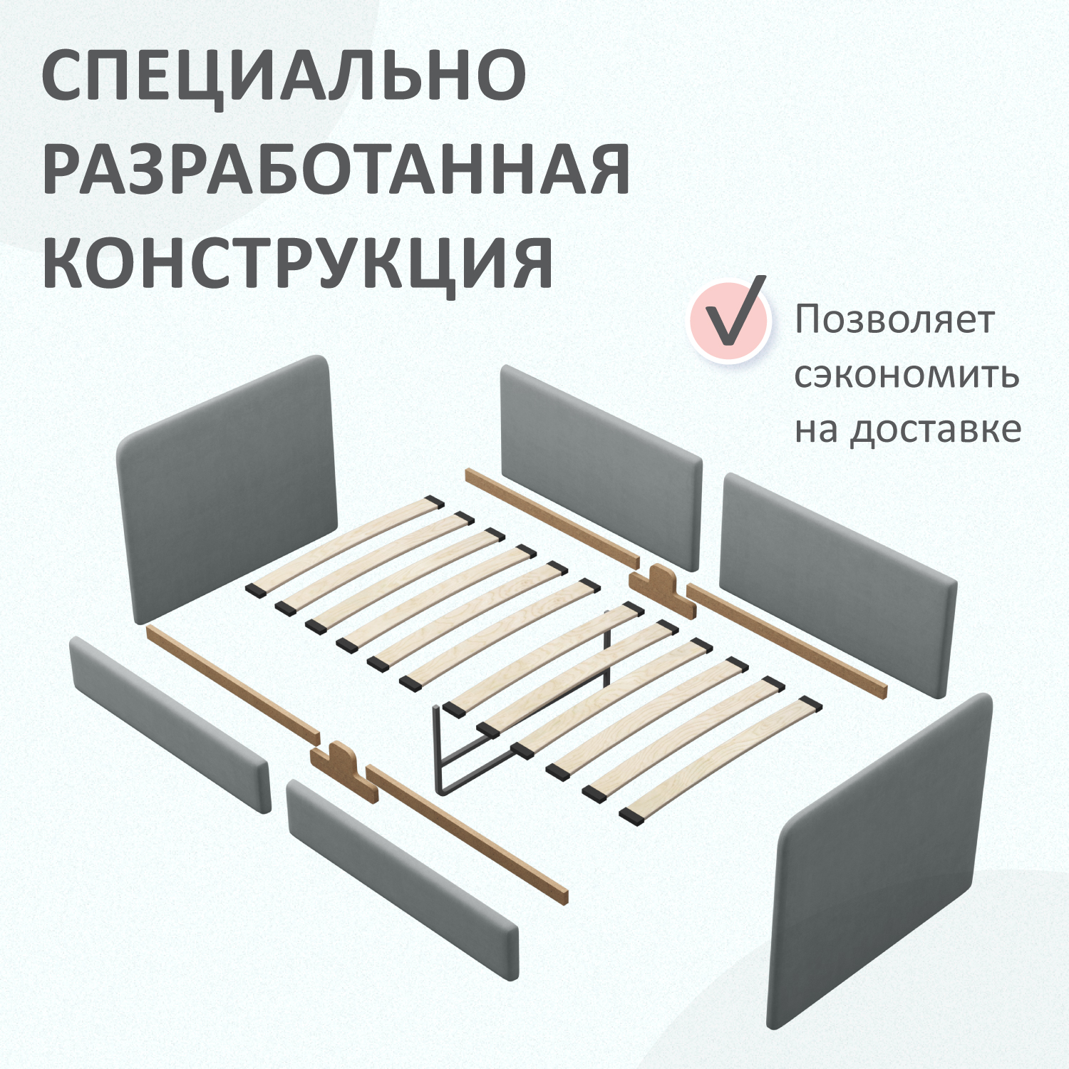 Детская кроватка ROMACK прямоугольная, без маятника (серый) - фото 4