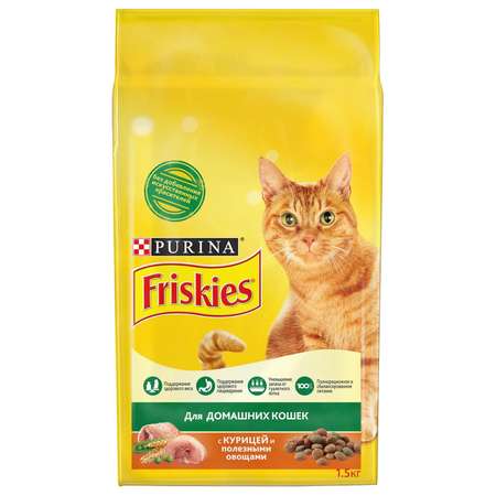 Корм сухой для кошек Friskies 1.5кг с курицей и садовой зеленью домашних