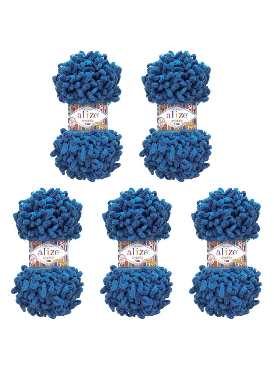 Пряжа для вязания Alize puffy fine 100 г 14.5 м микрополиэстер фантазийная мягкая 637 морская волна 5 мотков - фото 6