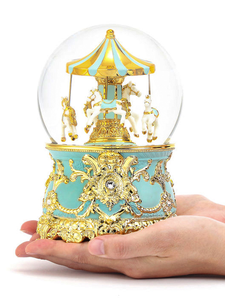 Стеклянный снежный шар Glassglobe Бирюзовая карусель - фото 5