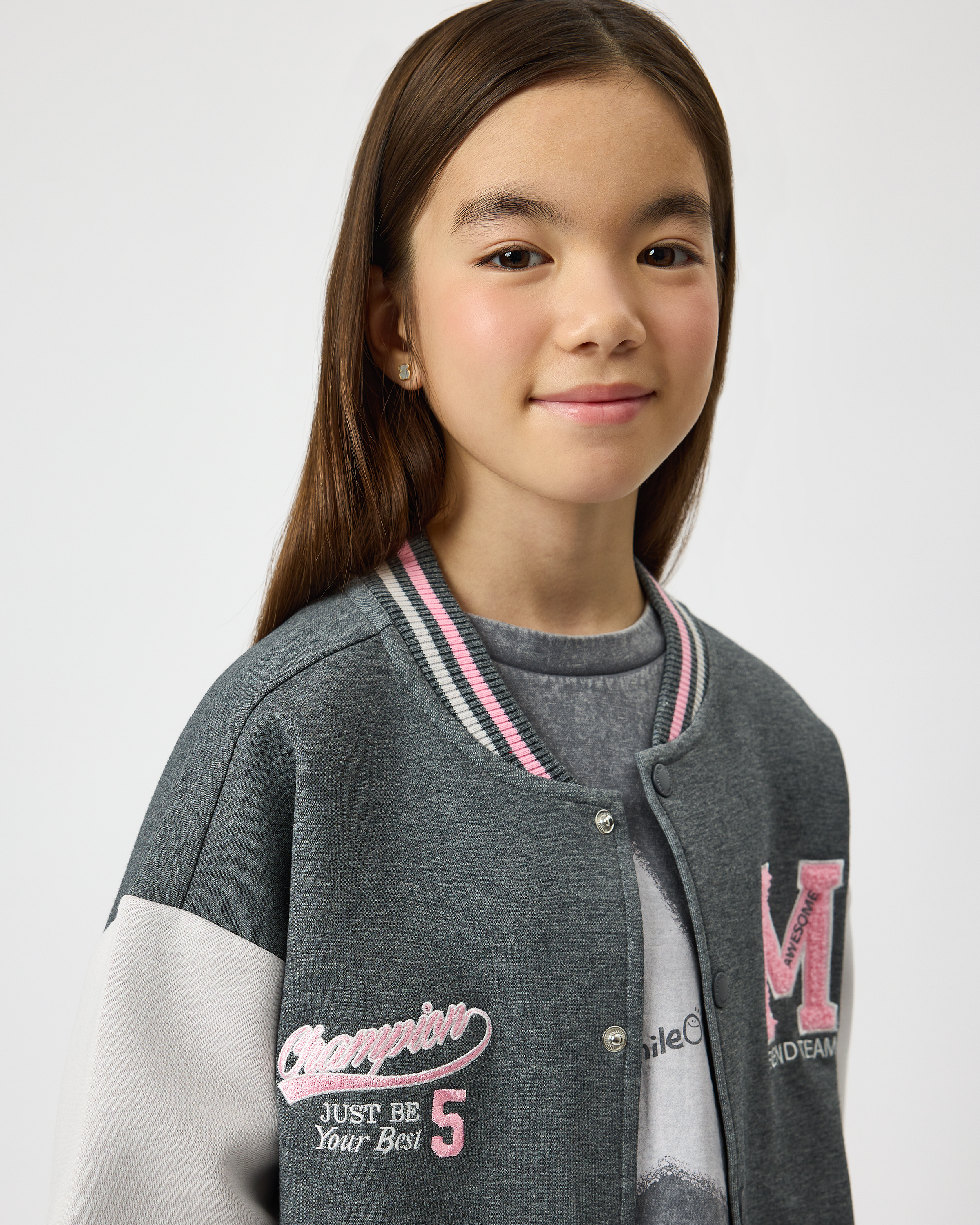 Изображение товара Детский бомбер Futurino 164 для девочек тёмно-серый трикотаж