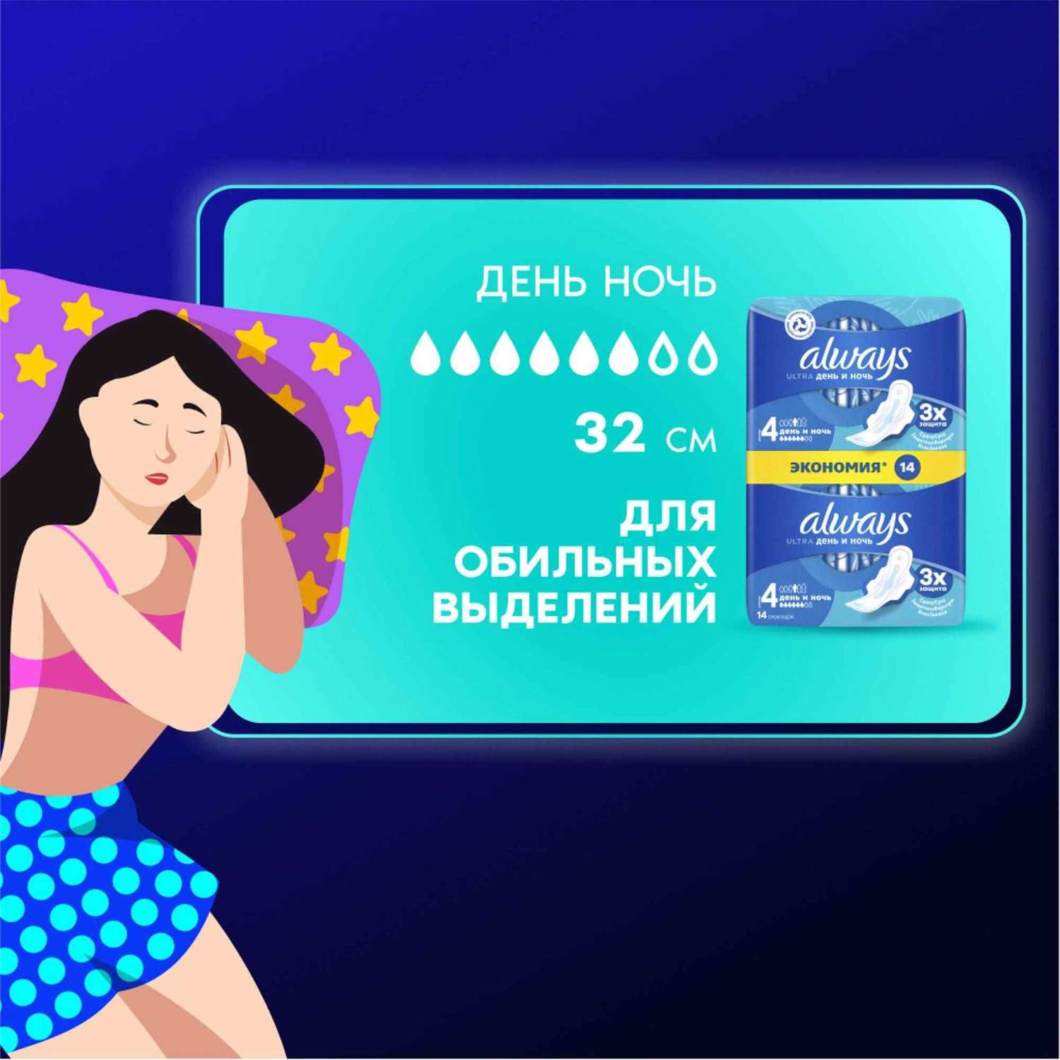Прокладки гигиенические ALWAYS Ultra Day and Night 14шт - фото 4