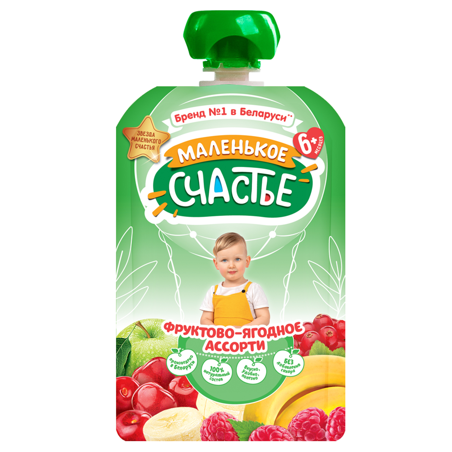 Изображение товара Пюре Маленькое счастье фруктово-ягодное ассорти 90 г для малышей с 6 месяцев