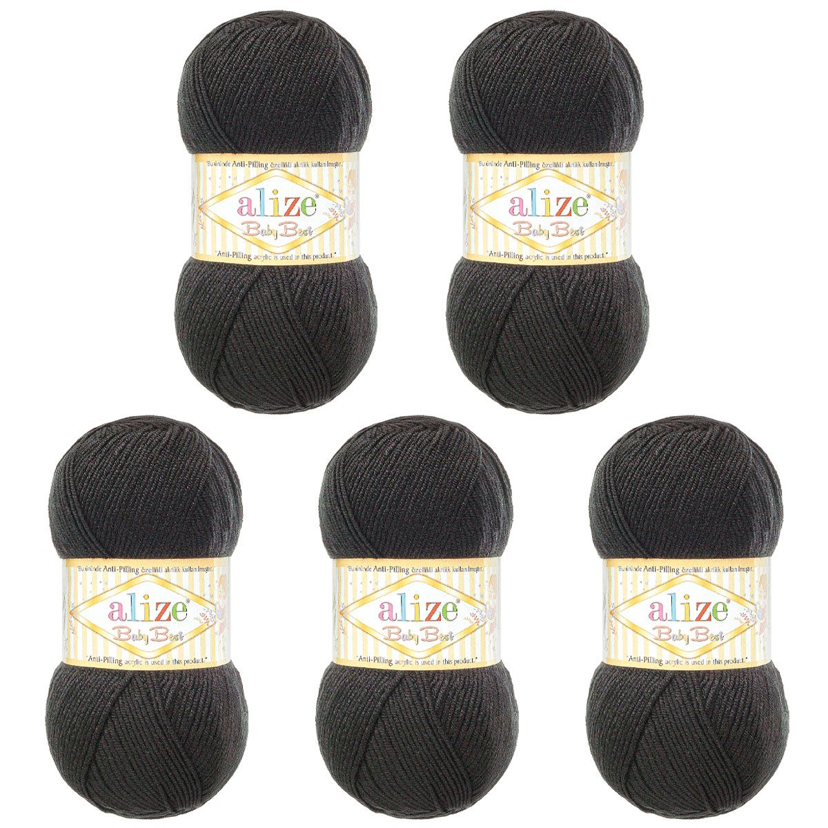 Пряжа для вязания Alize baby best бамбук акрил с эффектом антипиллинг 100 г 240 м 60 черный 5 мотков - фото 6