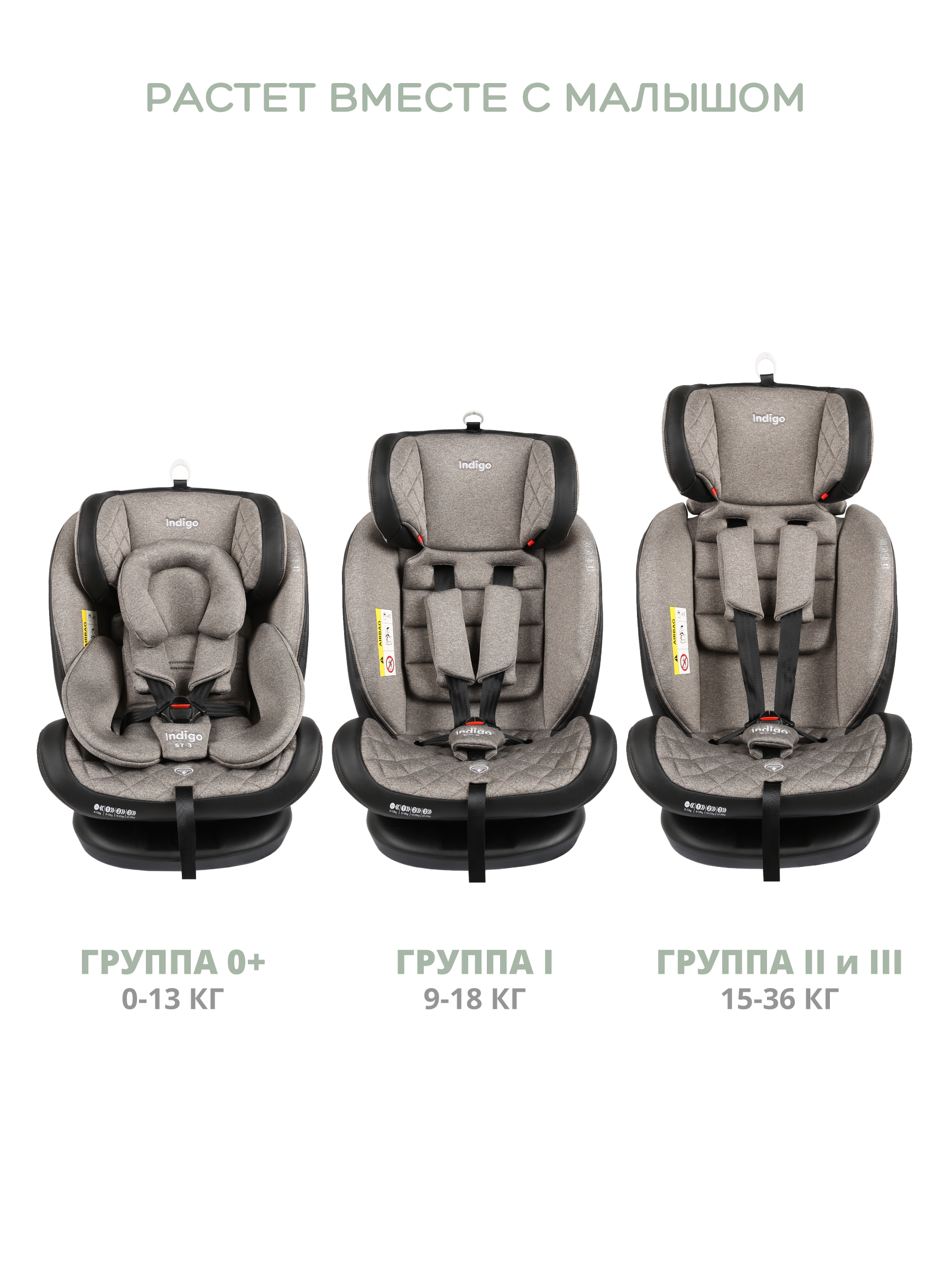 Автокресло Indigo Aero Isofix 0+/1/2/3 (0-36 кг) бежевый - фото 9