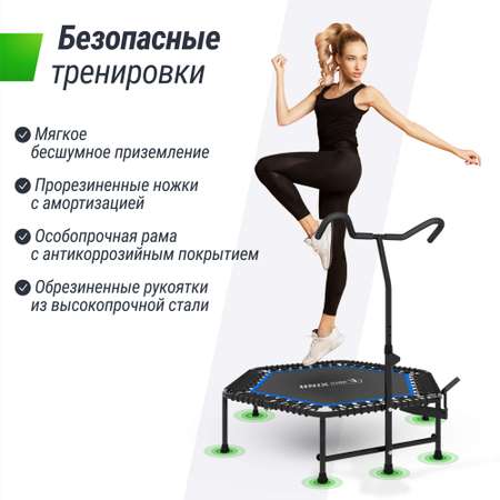 Батут fitness pro blue UNIX line спортивный с ручкой диаметр 125см до 130 кг счетчик прыжков