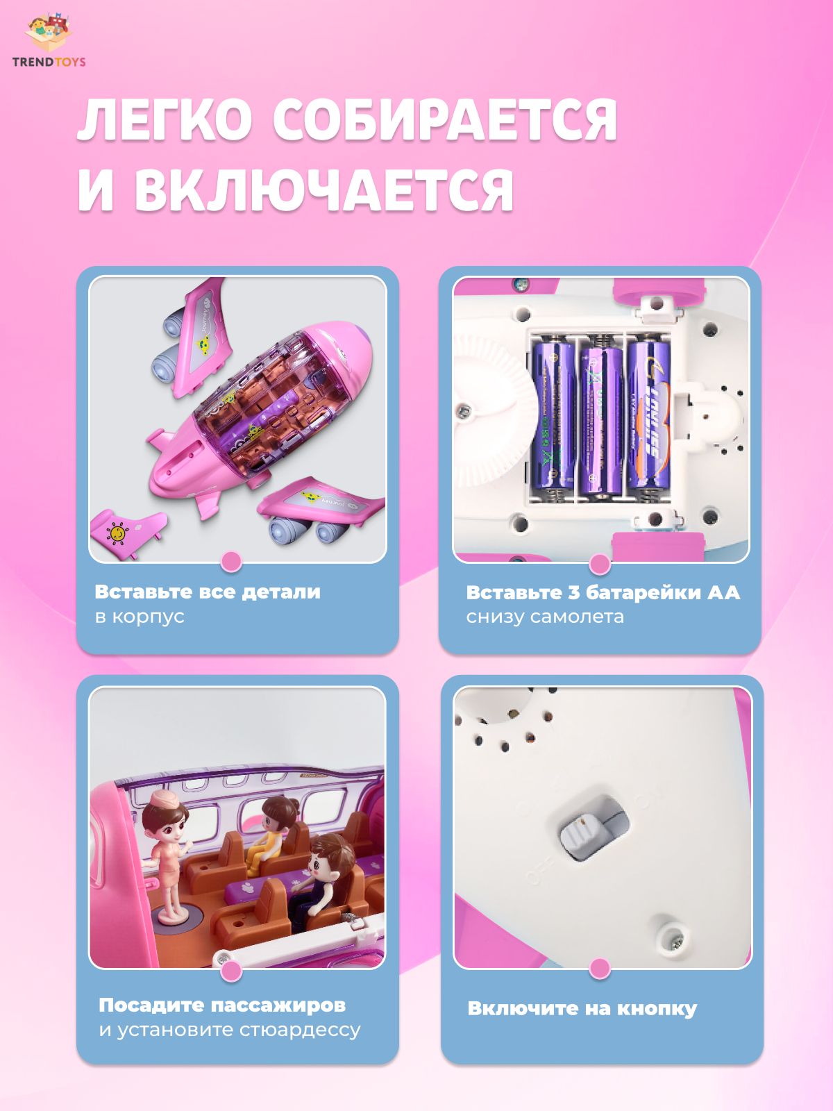 Самолет TrendToys розовый с пассажирами LDG169 - фото 9