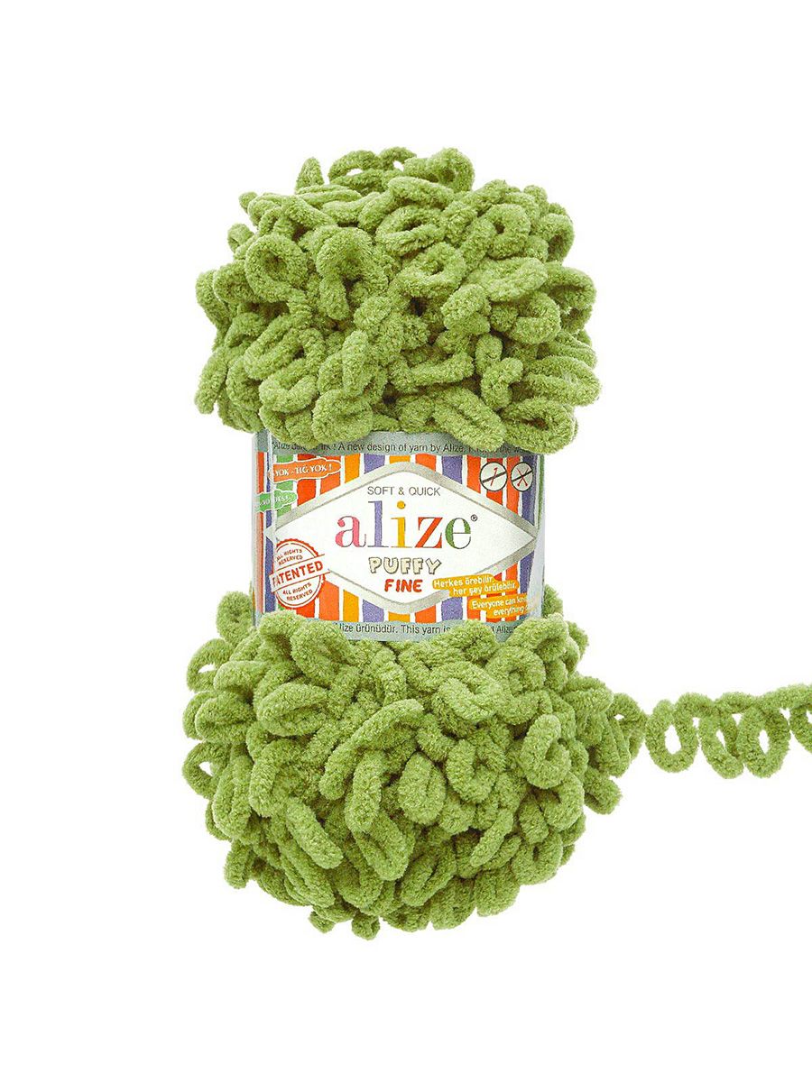 Пряжа для вязания Alize puffy fine 100 г 14.5 м микрополиэстер фантазийная мягкая 485 зеленая черепаха 5 мотков - фото 4