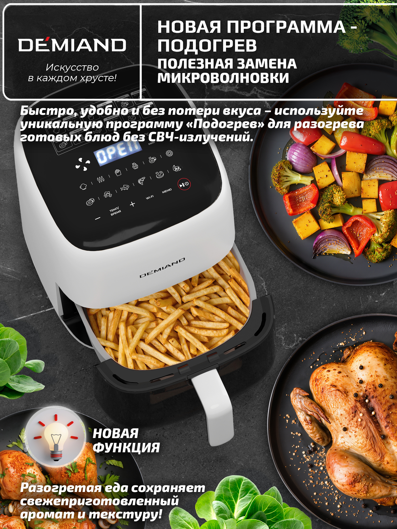 Аэрогриль DEMIAND tarvin с wi-fi керамическое покрытие чаши - фото 14