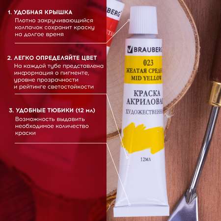 Краски акриловые Brauberg 12 цв.