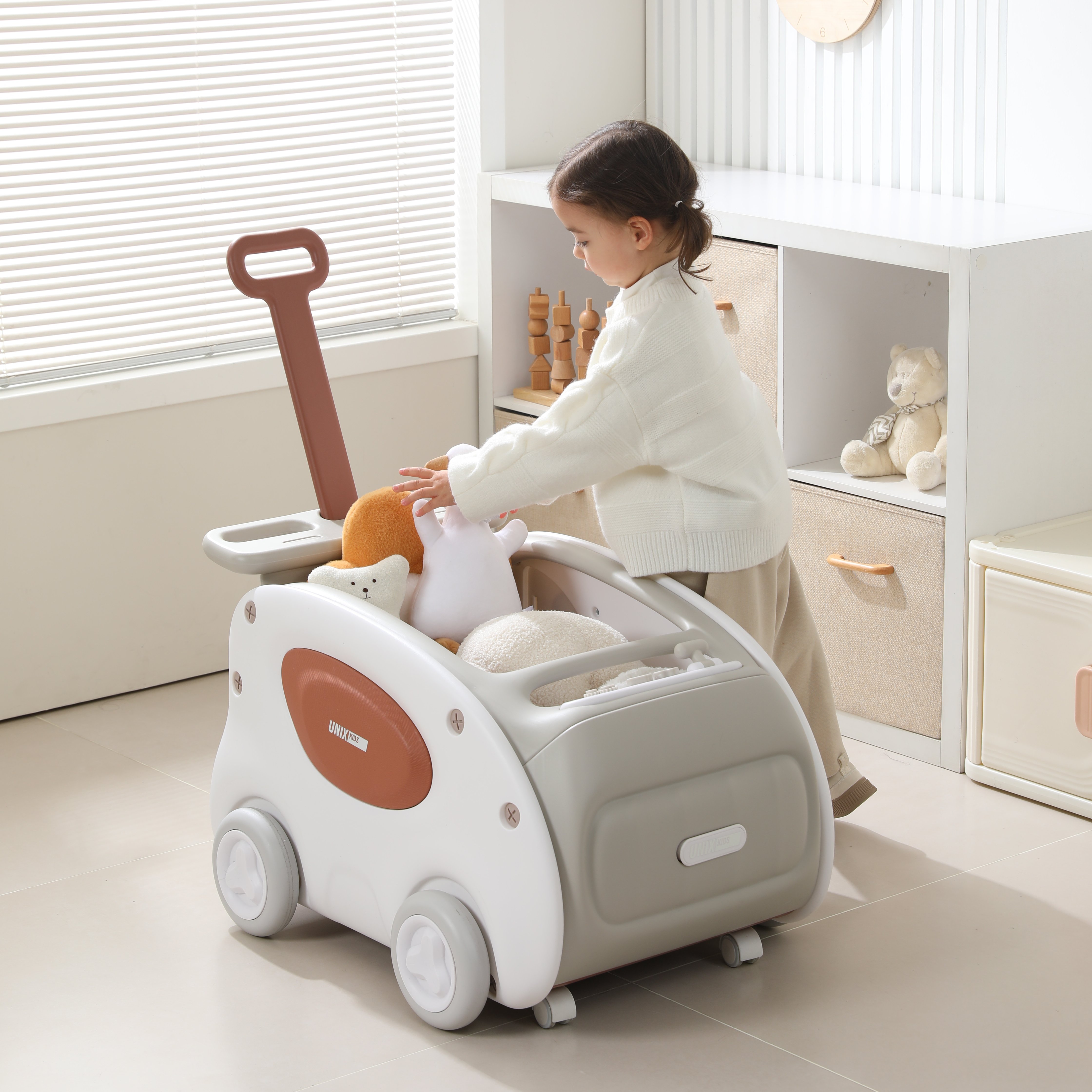 Каталка UNIX Kids SuperCar Grey серый на веревочке, с ручкой - фото 16