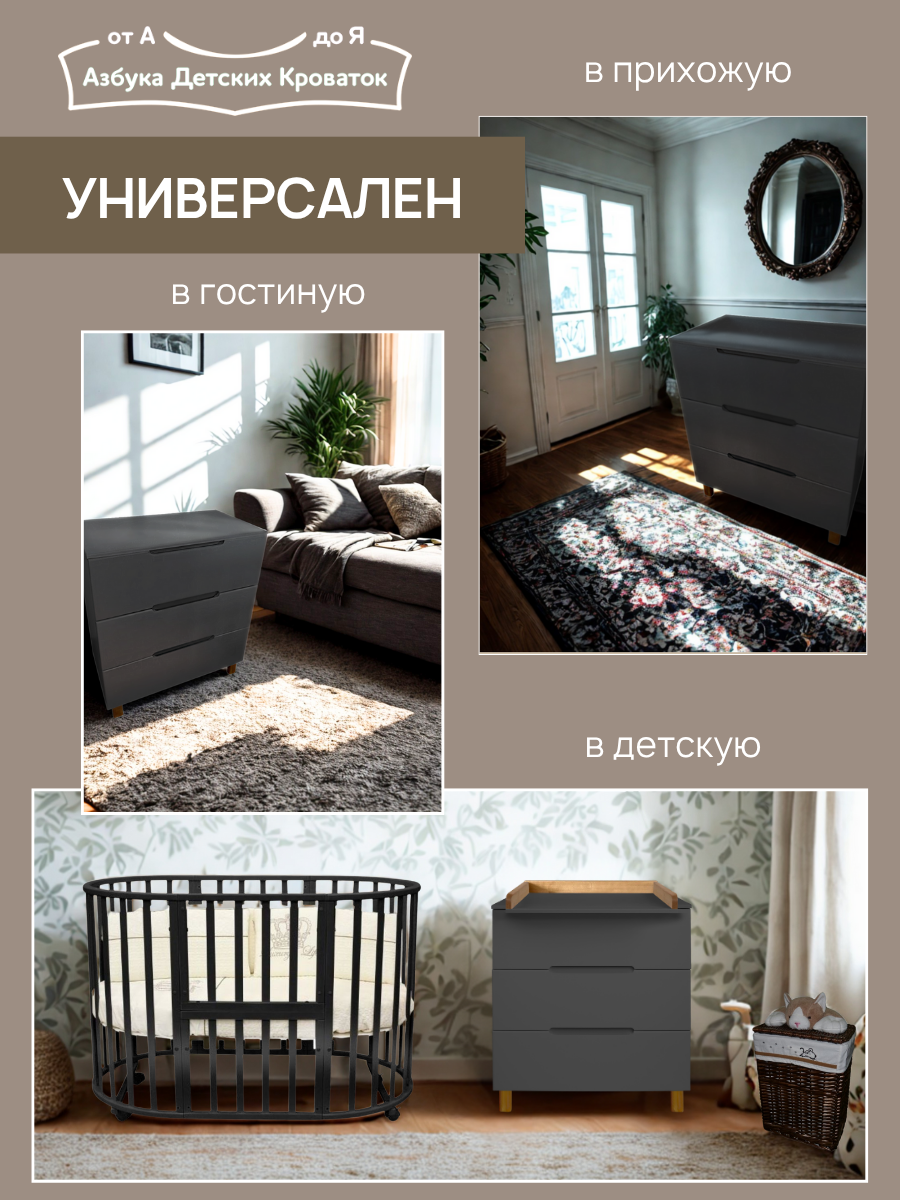 Комод пеленальный Азбука Кроваток Аврора 3 ящика графит бук - фото 8