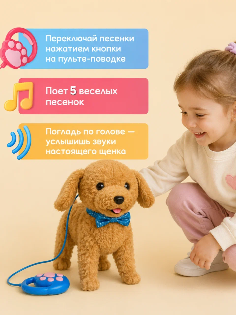 Мягкая игрушка BalaToys Собачка На поводке Пудель - фото 3