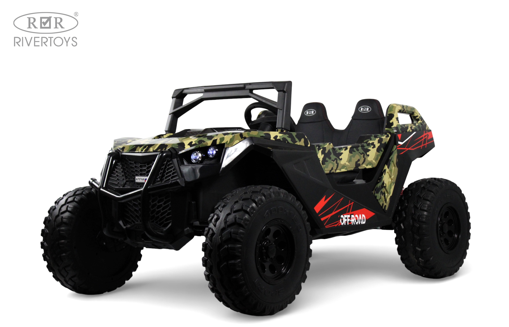 Электромобиль RIVERTOYS A707AA-LUX-NEW-GREEN-CAMOUF С пультом ДУ - фото 1