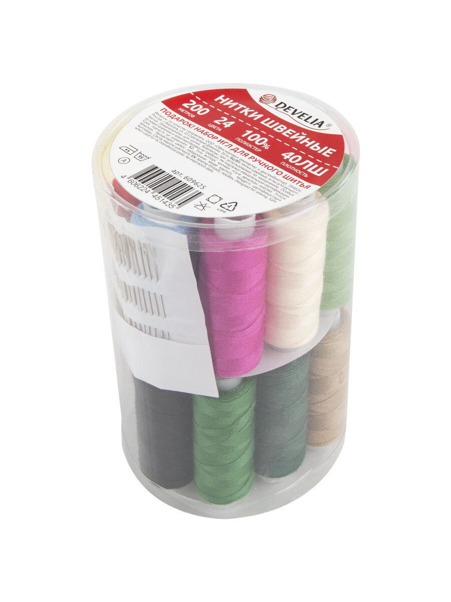 Нитки для шитья Develia армированные 40ЛШ 200 м швейный набор 24 цвета с иголками - фото 3