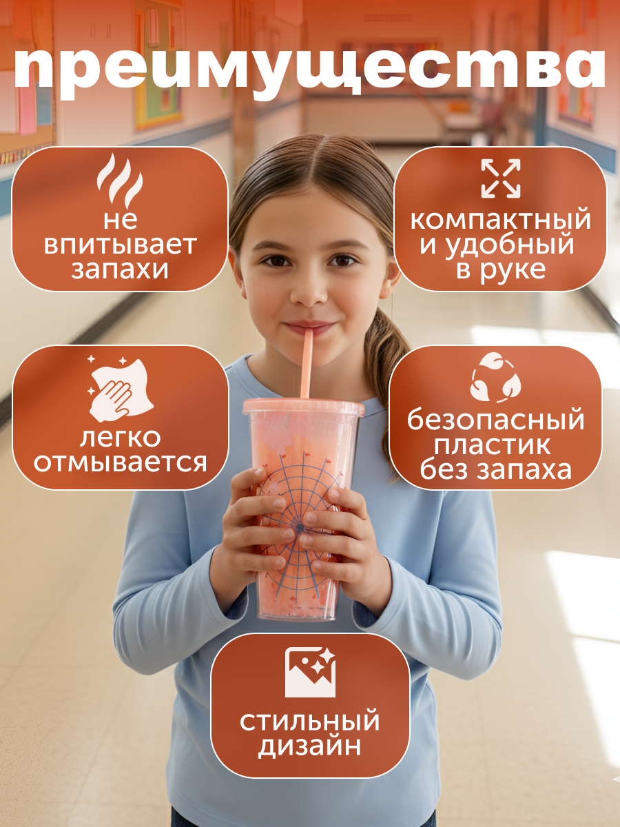 Стакан iLikeGift с трубочкой и крышкой 450 мл - фото 3