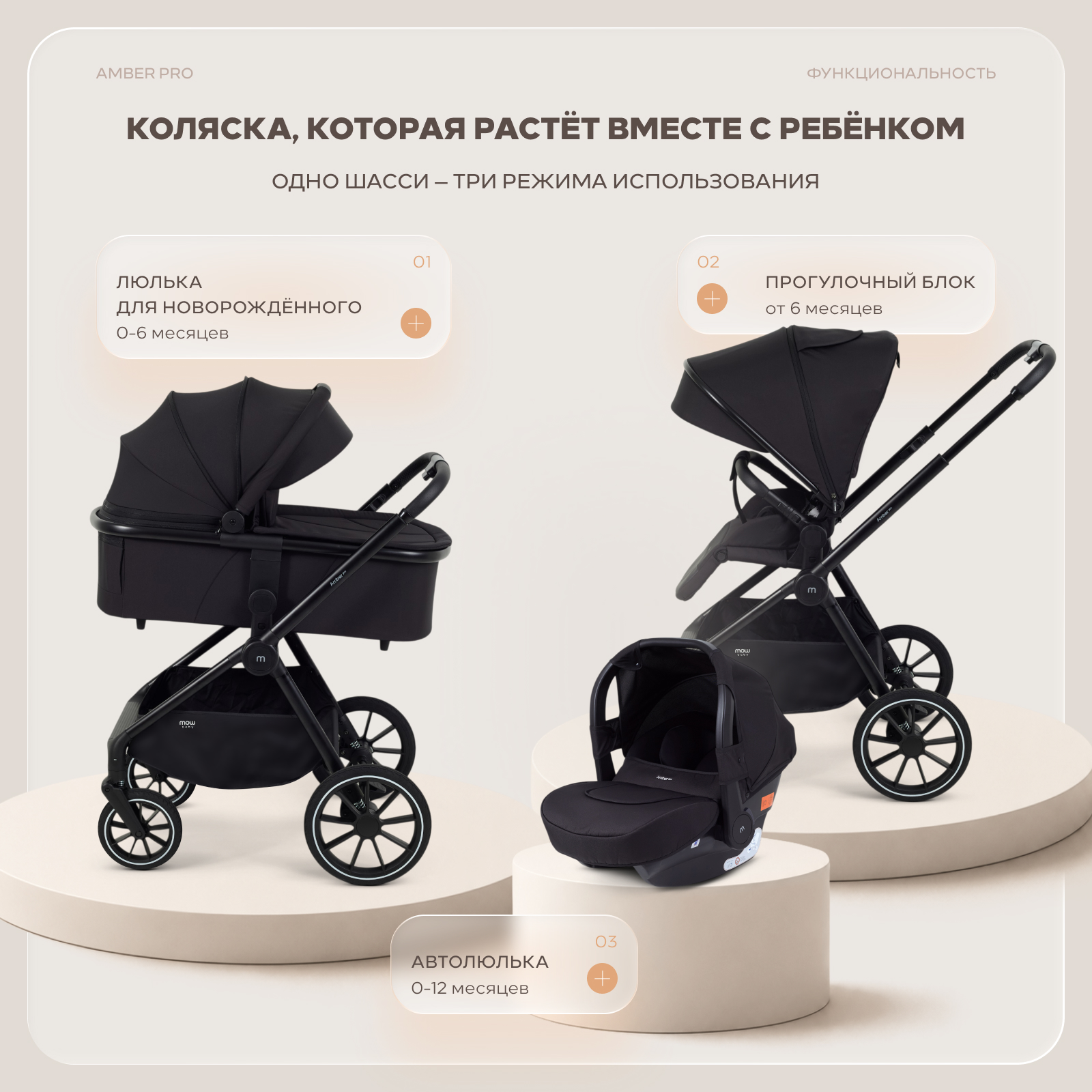Коляска 3в1 MOWbaby Amber pro серый - фото 2