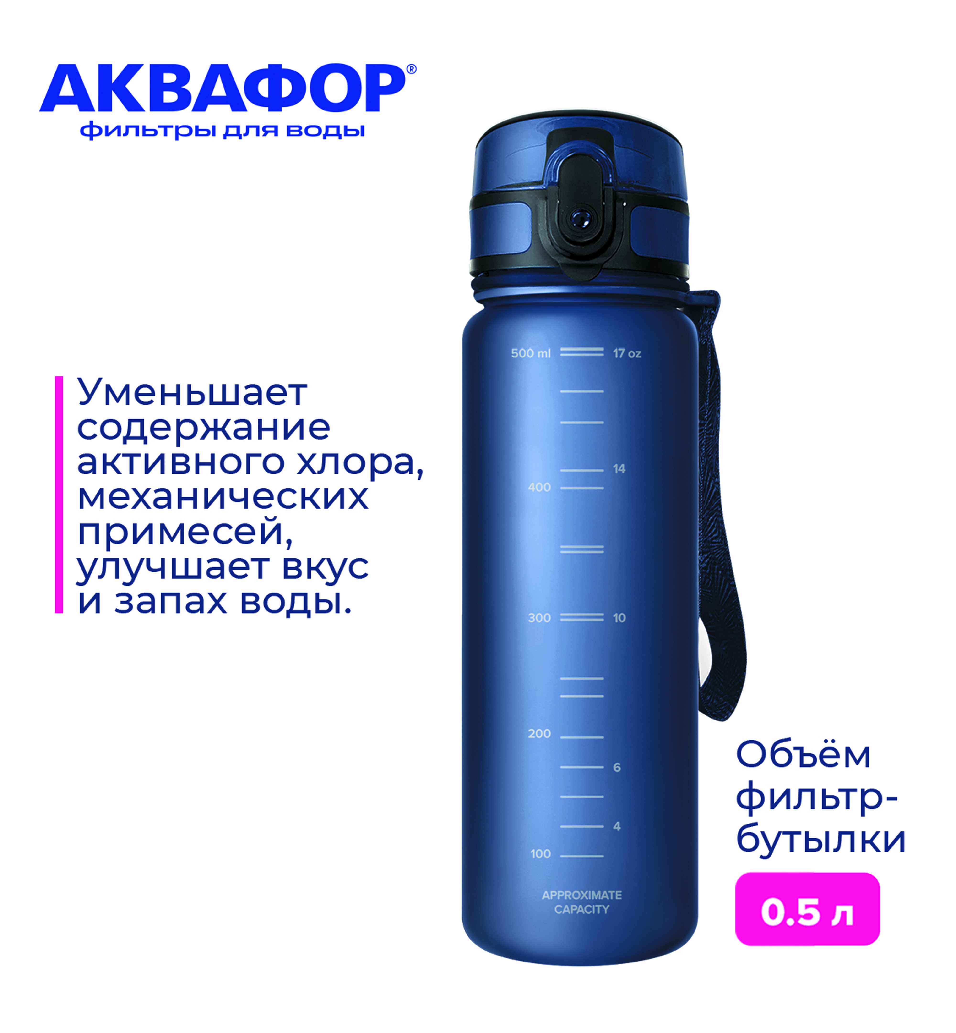 Бутылка-фильтр Аквафор 500 мл темно-синяя - фото 3