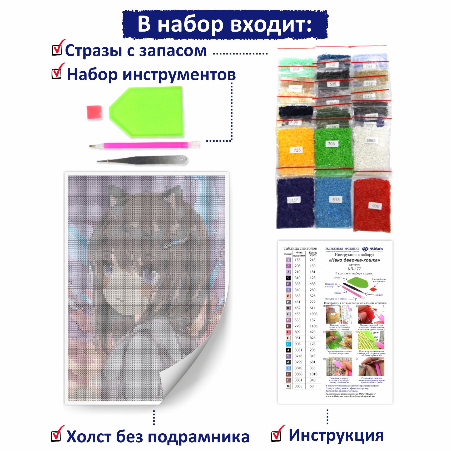 Алмазная мозаика Милато Неко девочка-кошка - фото 3