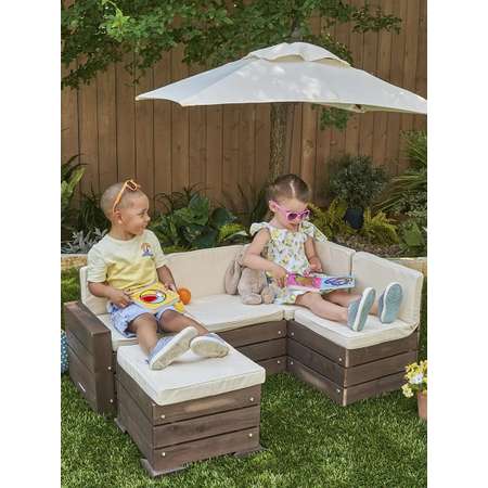 Набор садовой мебели для детей KidKraft секционный диван пуф-стол зонт бежево-коричневый 20305_KE