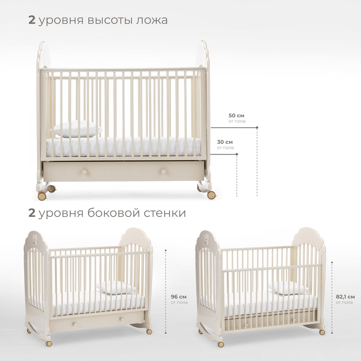 Детская кроватка Nuovita Parte dondolo, без маятника (слоновая кость) - фото 2
