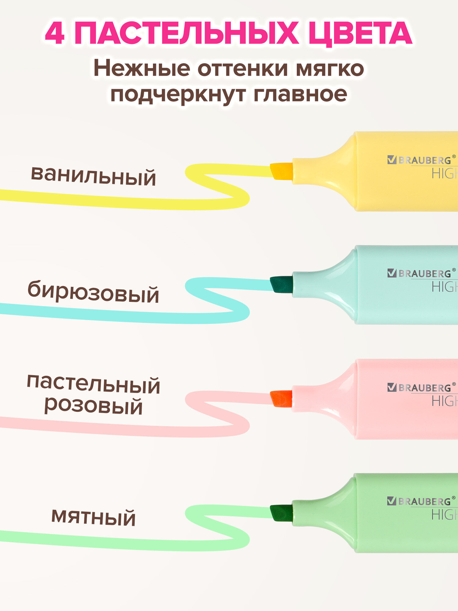 Текстовыделители Brauberg 4 шт. - фото 2