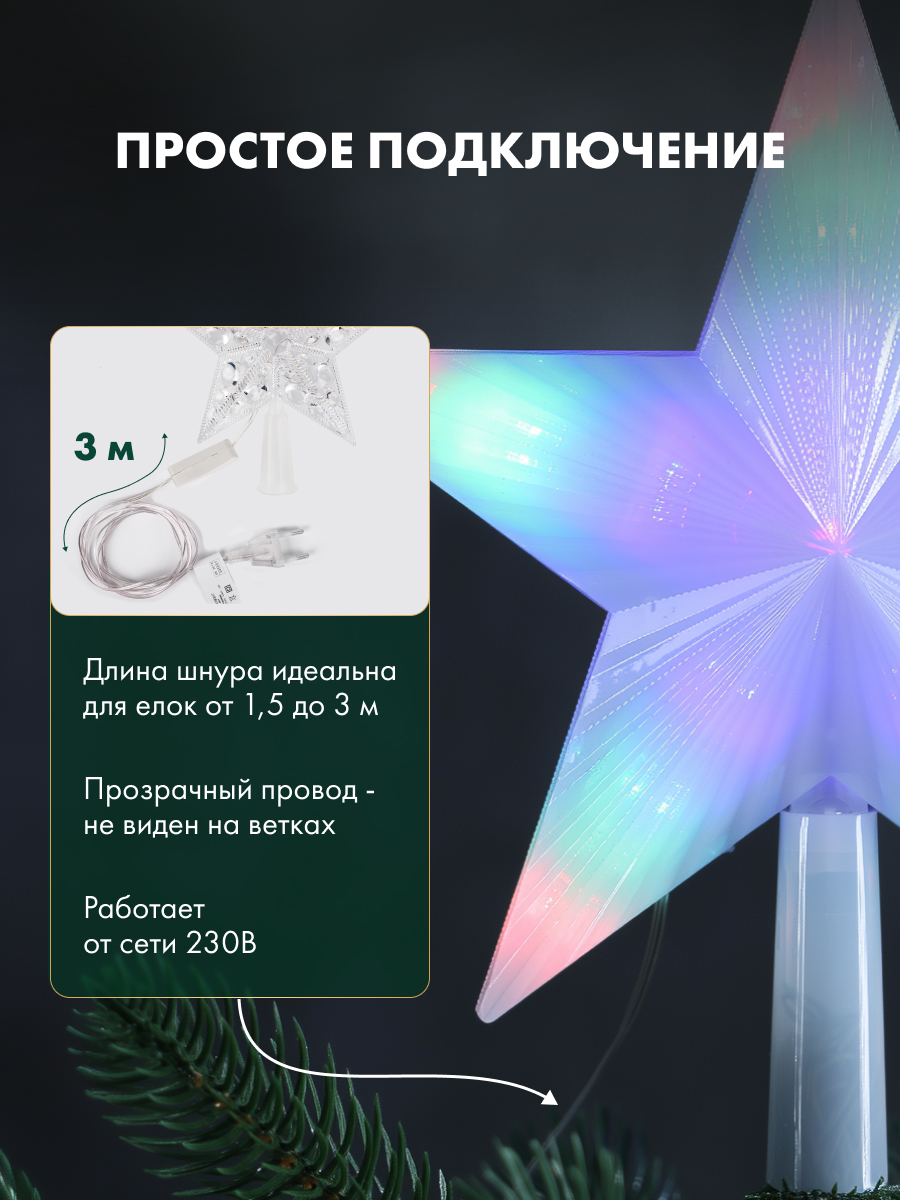 Наконечник на елку NEON-NIGHT Звезда 22 см светодиодный 501-001 - фото 3