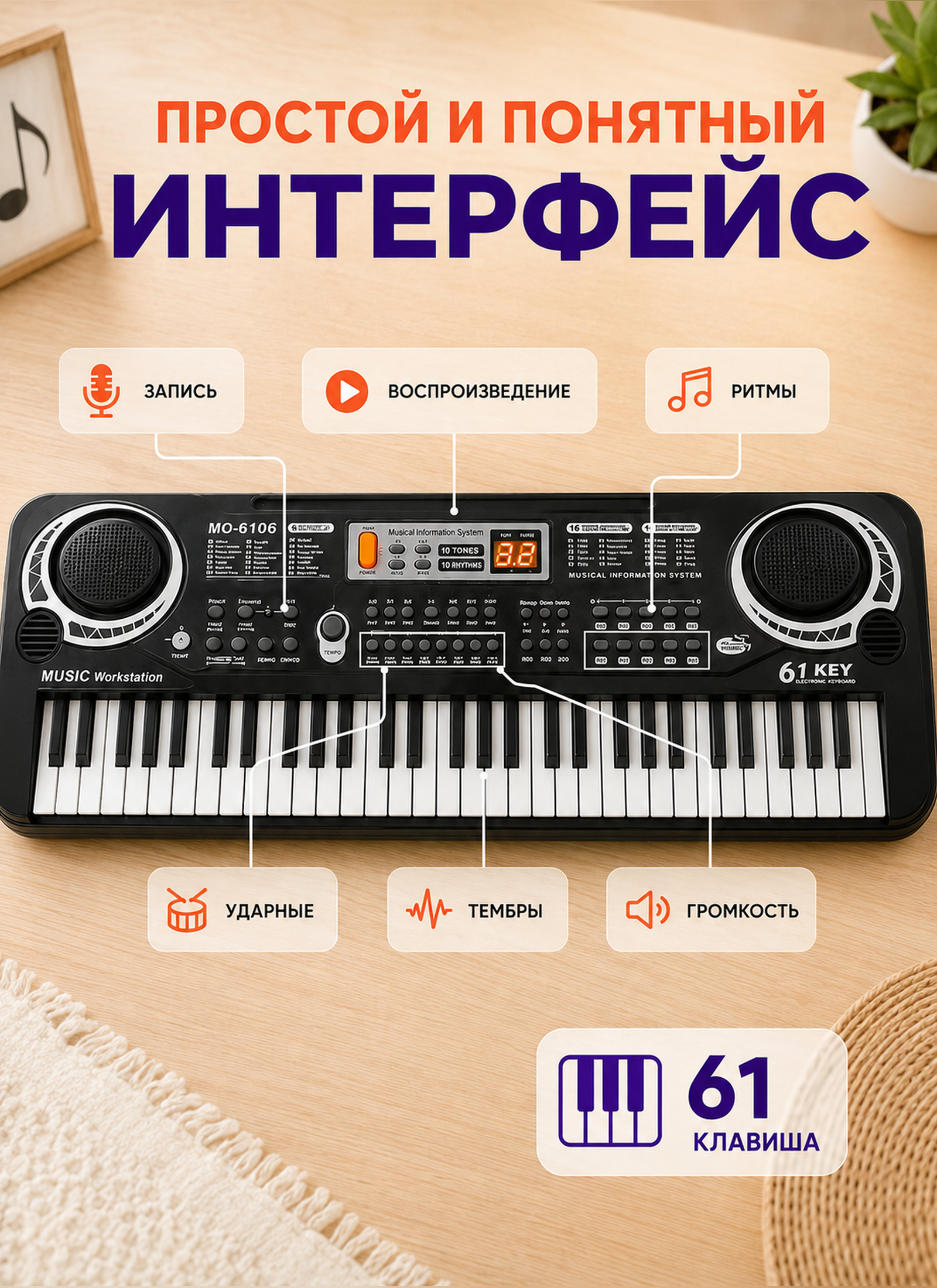 Игрушка музыкальная TrendToys Детский развивающий синтезатор, пианино, микрофон - фото 5