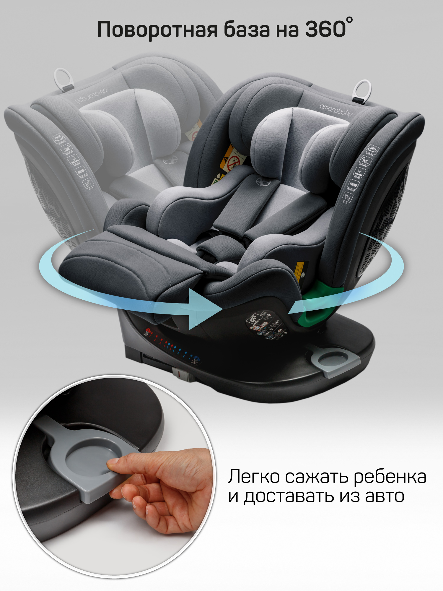 Автокресло Amarobaby Triumph Isofix 0+/1/2/3 (0-36 кг) серый - фото 9