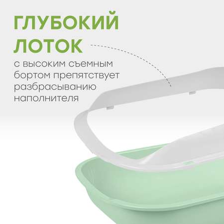 Туалет лоток для кошек Stefan с высоким бортом и совком 47х39х18.5см бирюзовый