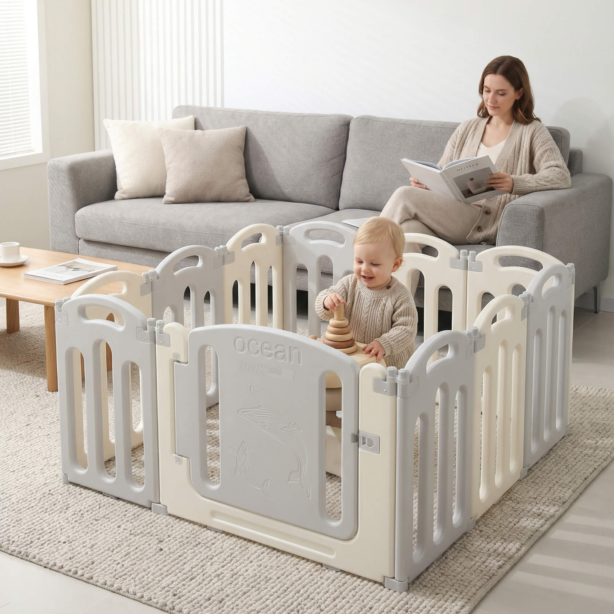 Манеж ширма UNIX Kids Океан/Ocean 114 x 114 см серый POCEAN114SQUAREGY - фото 13