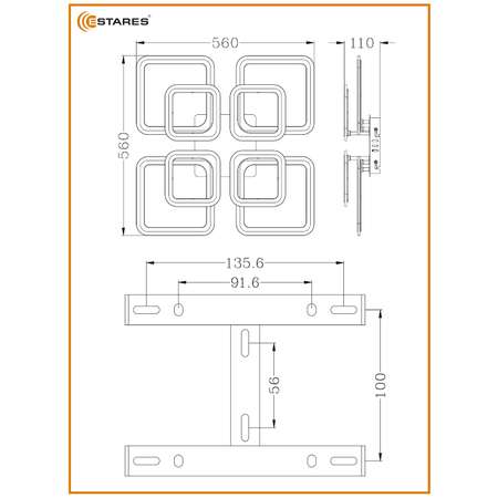 Светодиодная люстра с пультом Estares Tetra 160W white