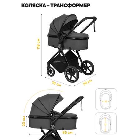 Коляска трансформер JOVOLA Folk+ серый